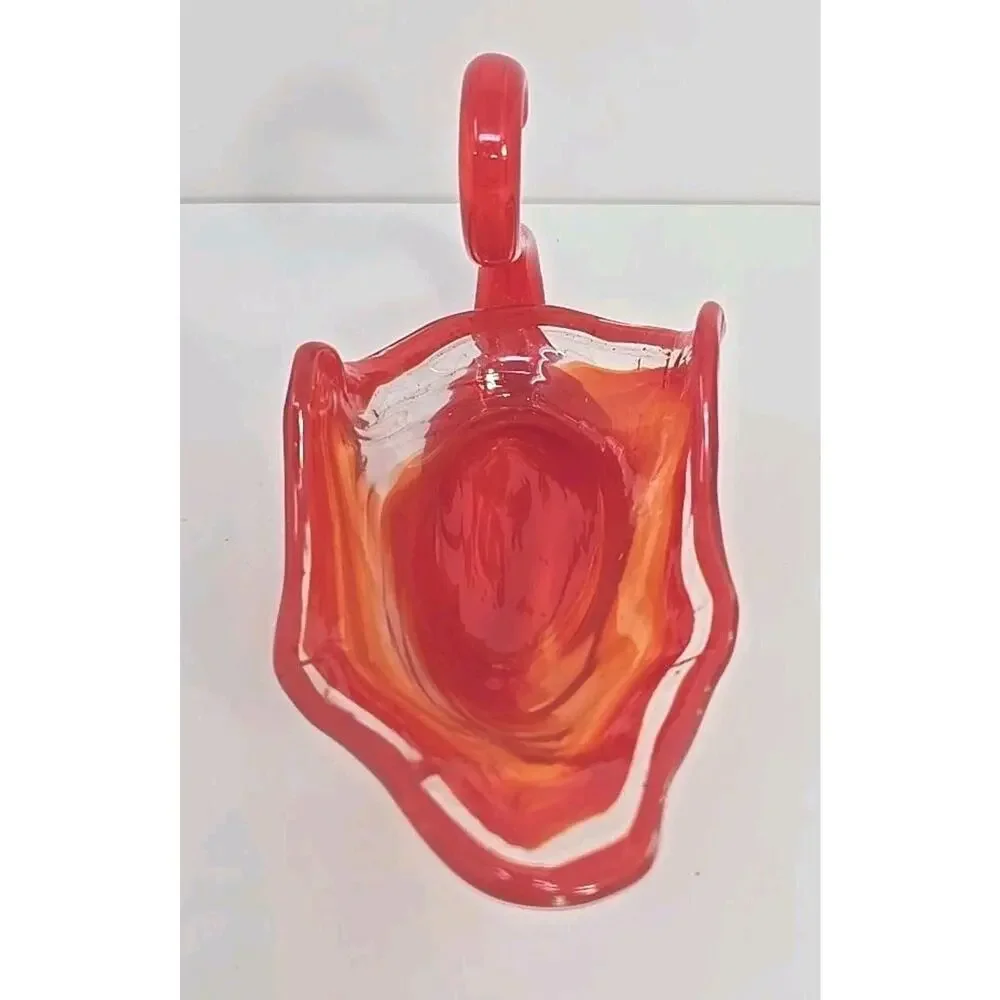 Vintage Large Glass Swan Candy Dish Orange Swirl Hand‎ Blown MSC1